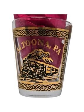 Vintage Culver Altoona Pa Horseshoe Curve Shot Glass 22K Gold, Original Tag